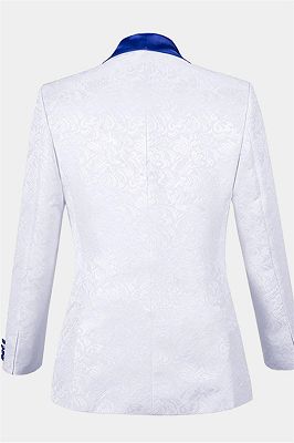 White Jacquard Tuxedo with Blue Shawl Lapel | Three Pieces Suits Sale_2