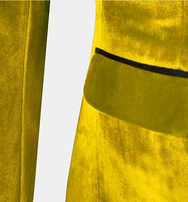 Yellow Velvet Tuxedo for Men | Three Pieces Slim Fit Prom Suits_4