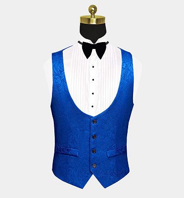 Royal Blue Floral Jacquard Men Suits | Slim Fit Tuxedo Online (Jacket vest pants shirt)_3