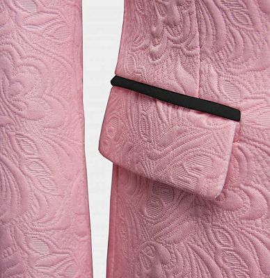 Gorgeous Pink Jacquard Prom Suits | Three Pieces Men Suits with Black Lapel_4