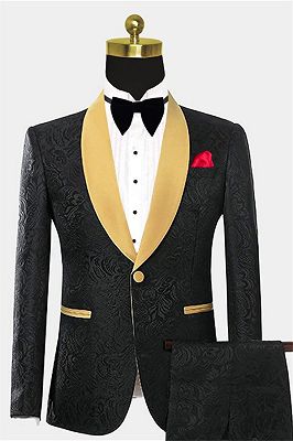 Black Two Pieces Prom Suits | Jacquard Tuxedo with One Button