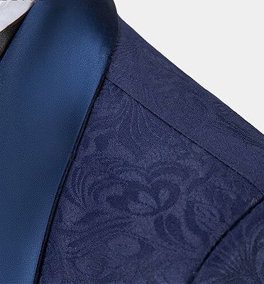 Navy Blue Three Pieces Tuxedo Online| Jacquard Bespoke Men Suits_4