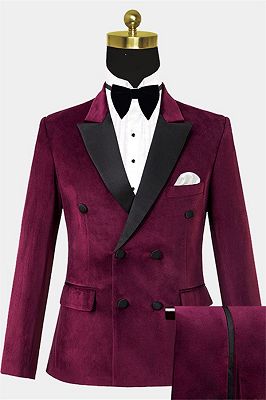 Burgundy Velvet Prom Suits for Men | Notched Lapel Men Suits_1