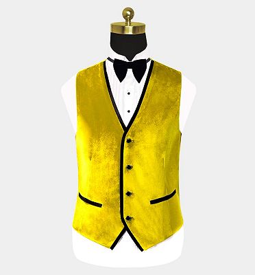 Yellow Velvet Tuxedo for Men | Three Pieces Slim Fit Prom Suits_2