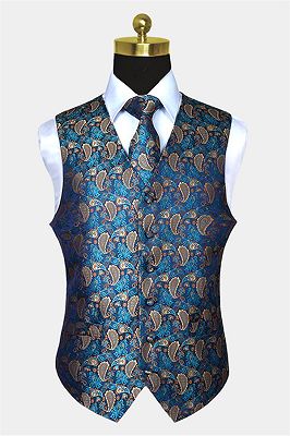 Teal Blue Paisley Mens Suit Prom Vest Set Online