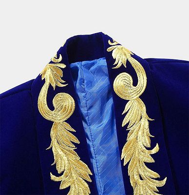 Royal Blue Blazer for Men | Gold Embroidered Lapel Velvet Jacket_3