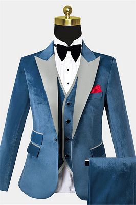 Cerulean Blue Velvet Tuxedo | Three Pieces Mens Skinny Fit Suits_1