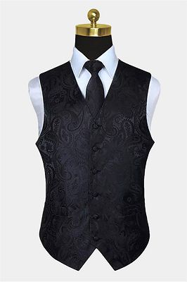 Black Paisley Mens Vest Set for Prom_1