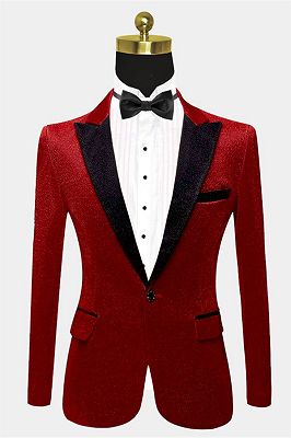 Red Glitter Peak Lapel Blazer | Gael One Buttton Men Suit_1