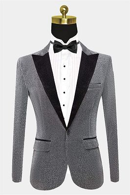 Silver Sequin One Piece Blazer | Glitter Peak Lapel Tuxedo Jacket_1