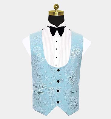 Floral Turquoise Tuxedo with Shawl Lapel | Three Pieces Prom Suits_3