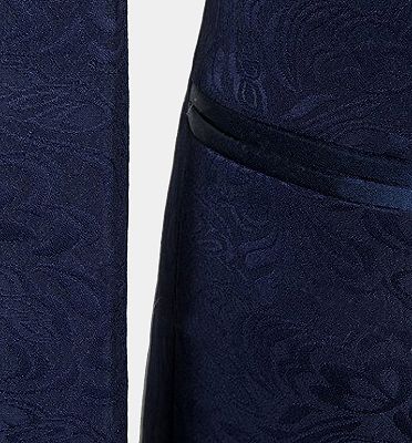 Navy Blue Three Pieces Tuxedo Online| Jacquard Bespoke Men Suits_5