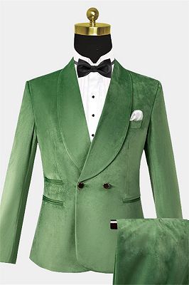 Green Velvet Three Pieces Tuxedo | Double Breasted Men Suits_1