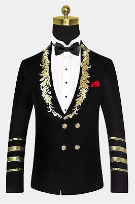 Black Velvet One Piece Jacket | Gold Embroidered Double Breasted Tuxedo