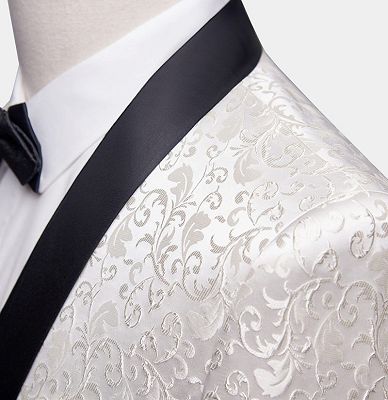 White Jacqard Wedding Men Suits | Slim Fit Dinner Blazer_3