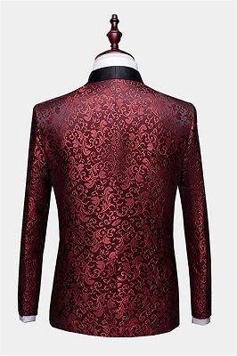 Burgundy Paisley Tuxedo Jacket | Glamorous Jacquard Blazer for Prom_2