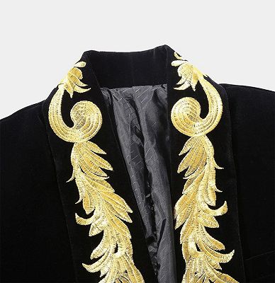 Black Velvet One Piece Jacket | Gold Embroidered Double Breasted Tuxedo_3