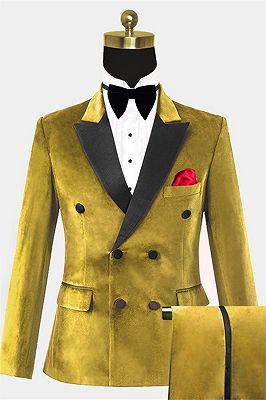 Gold Velvet Men Suits Online | Double Breasted Bespoke Suit Online_1