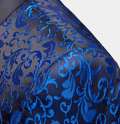 Blue Jacquard Tuxedo Jacket Online | Bespoke Slim Fit Men Suits for Prom_5