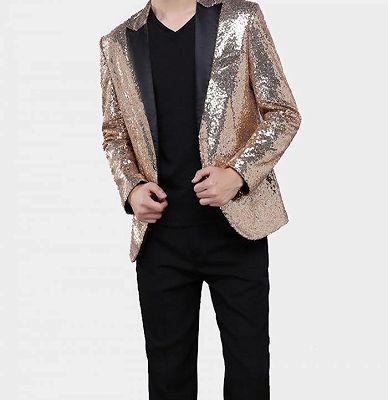 Sparkly Gold Sequin Tuxedo Blazer | Men Suits for Prom_3