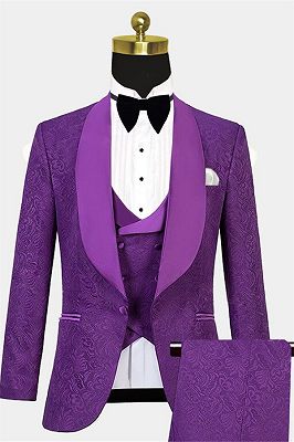 Vintage Jacquare Violet Men Suits | 3 Pieces Prom Suits_1