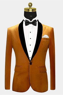 Gold Velvet Tuxedo Jacket with One Button | Classic Suit Sizes for Men_1
