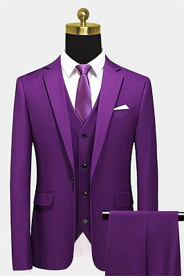 Purple Men Suits For Prom | Three Pieces Tuxedo with Notched Lapel