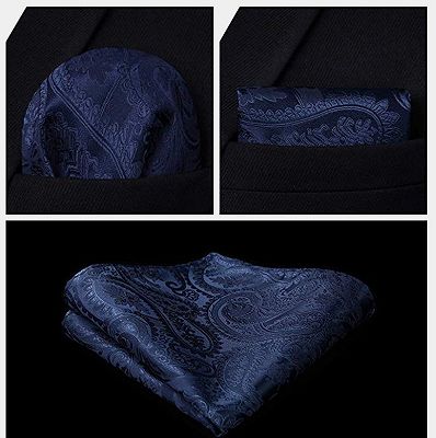 Silk Navy Blue Paisley Vest with Tie Set_4