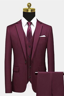Armando Burgundy Suits with 3 Pieces | Peak Lapel Mens Wearhouse Tuxedo