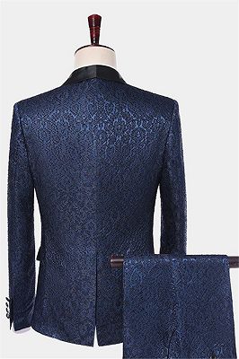 Navy Blue Damask Tuxedo | Modern Three Pieces Men Suits_2