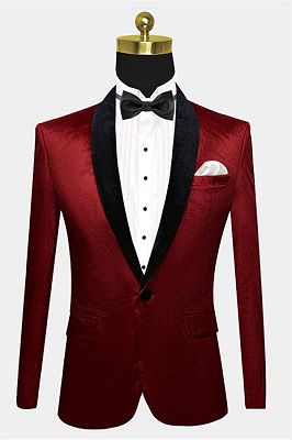 Burgundy Velvet Prom Men Suits | One Button Boyfriend Blazer_1
