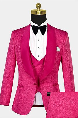 Floral Pink Jacquard Men Suits Online | Slim Fit Prom Suits with One Button_1