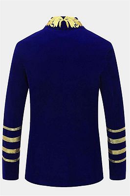 Royal Blue Blazer for Men | Gold Embroidered Lapel Velvet Jacket_2