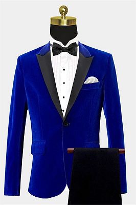 Royal Blue Peak Lapel Men Suits | Classic Velvet Best Prom Tuxedo