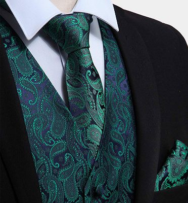 Dark Green Paisley Vest Set for Sale Online_3