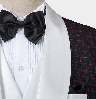 Burgundy Checkered Tuxedo | Three Pieces Prom Men Suits with White Lapel_4