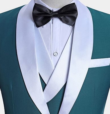 Teal Blue Tuxedo with Light-colored Trim | Formal Business Men Suits_4