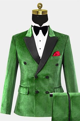 Two Pieces Green Velvet Tuxedo | Double Breasted Men Suits