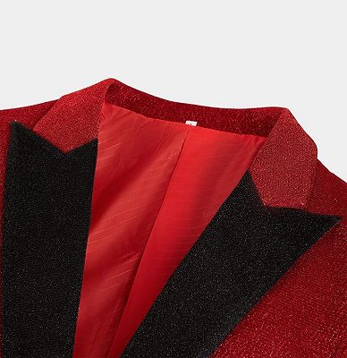 Red Glitter Peak Lapel Blazer | Gael One Buttton Men Suit_3