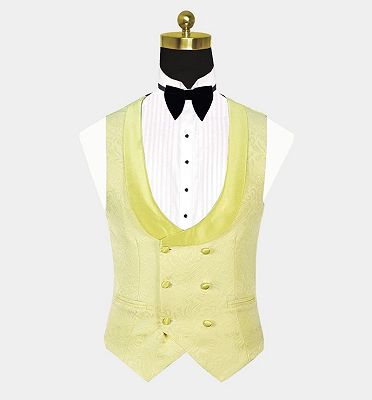 Yellow Jacquard Men Suits | Three Pieces Shawl Lapel Tuxedo_3