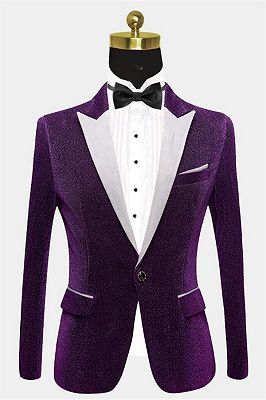 Shiny Purple Sequin Blazer Online | Peak Lapel Glitter Prom Men Suits_1