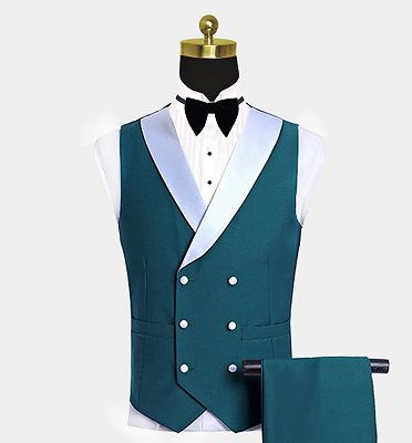Teal Blue Tuxedo with Light-colored Trim | Formal Business Men Suits_3
