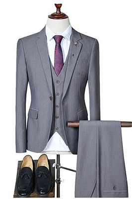 Simple Gray Men Suits Online | Dane Bespoke Tuxedo with 3 Pieces