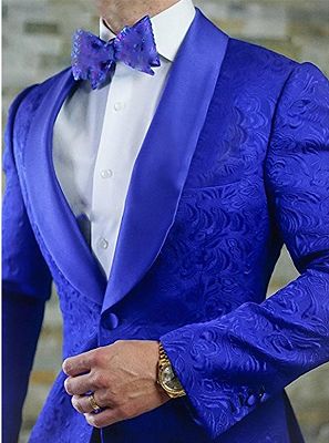 Royal Blue Shawl Lapel Groomsmen Tuxedos | Jacquard Men Suits Prom Best Man Blazer 2 Pieces