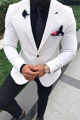 White Wedding Suit for Men | Peak Lapel Tuxedo Two Pieces