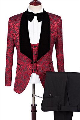 Ruby Flower Slim Fit Pattern Prom Suits | Fashion Three Pieces Jacquard Men Suits