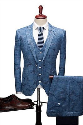 Ocean Blue Wood Business Men Suits Online | Notched Lapel Print Tuxedo