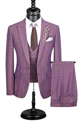 Fashion Slim Fit Dress Suit | 3 Pieces Plaid Checked Prom Tuxedo