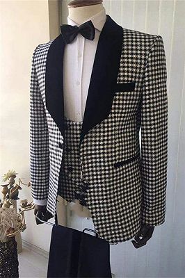 Lapel Shawl Checks Prom Suit 3 Pieces | Black Formal Business Men Suits