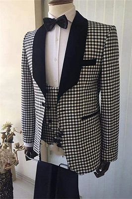 Lapel Shawl Checks Prom Suit 3 Pieces | Black Formal Business Men Suits_1